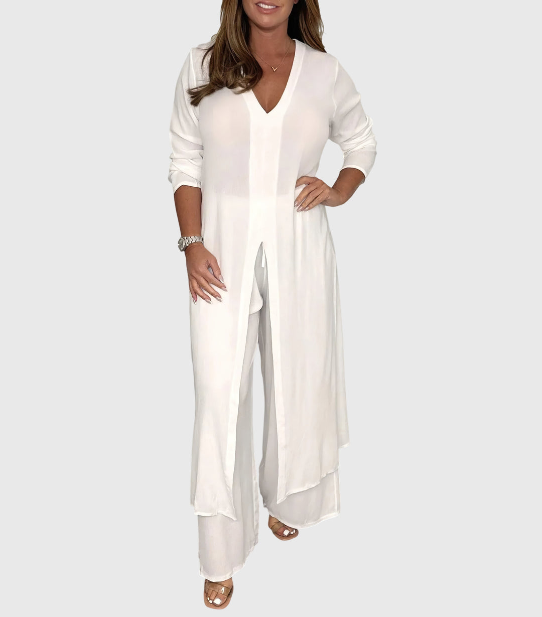 Perle | Kvinders Duster Cardigan To-dels Sæt Bred Ben Bukser