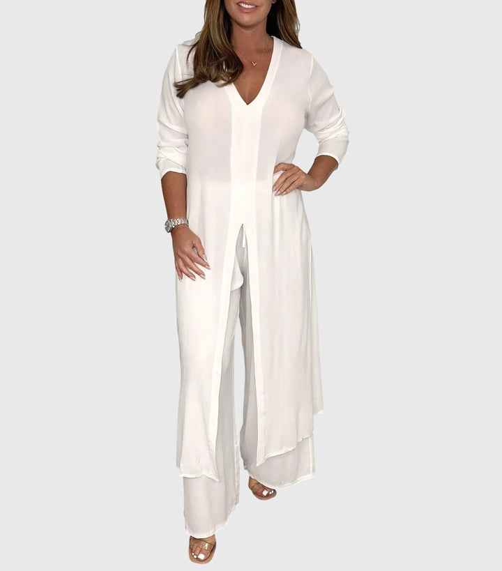 Perle | Kvinders Duster Cardigan To-dels Sæt Bred Ben Bukser