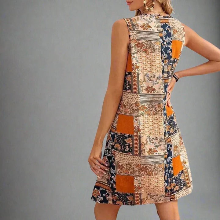 Indie | Kvinders Boho Patchwork Print ærmeløs Mini Kjole