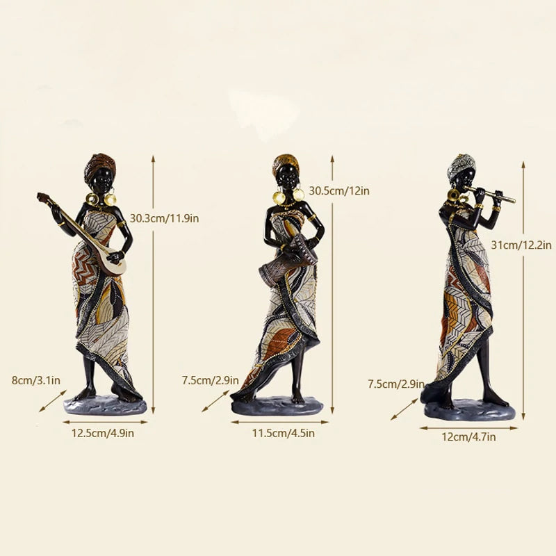 Håndmalet Skulptur af Afrikanske Kvindelige Musikere