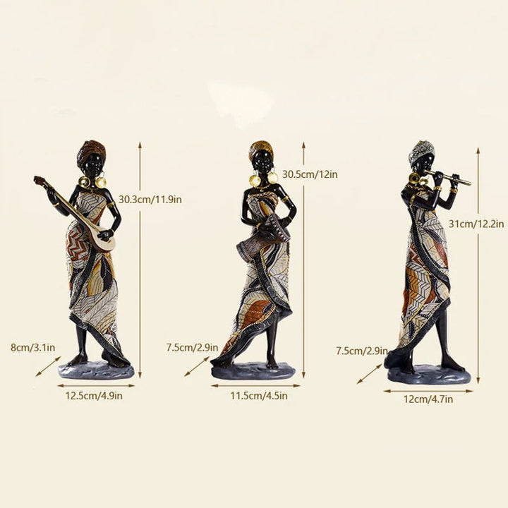 Håndmalet Skulptur af Afrikanske Kvindelige Musikere