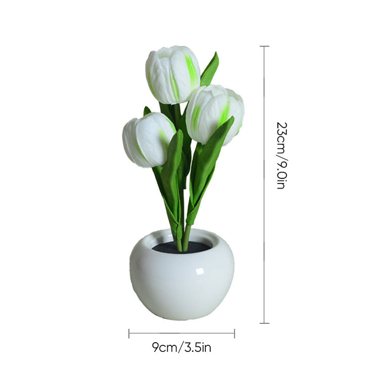 LED Tulipan Nattelys i Keramik med Blomstermotiv