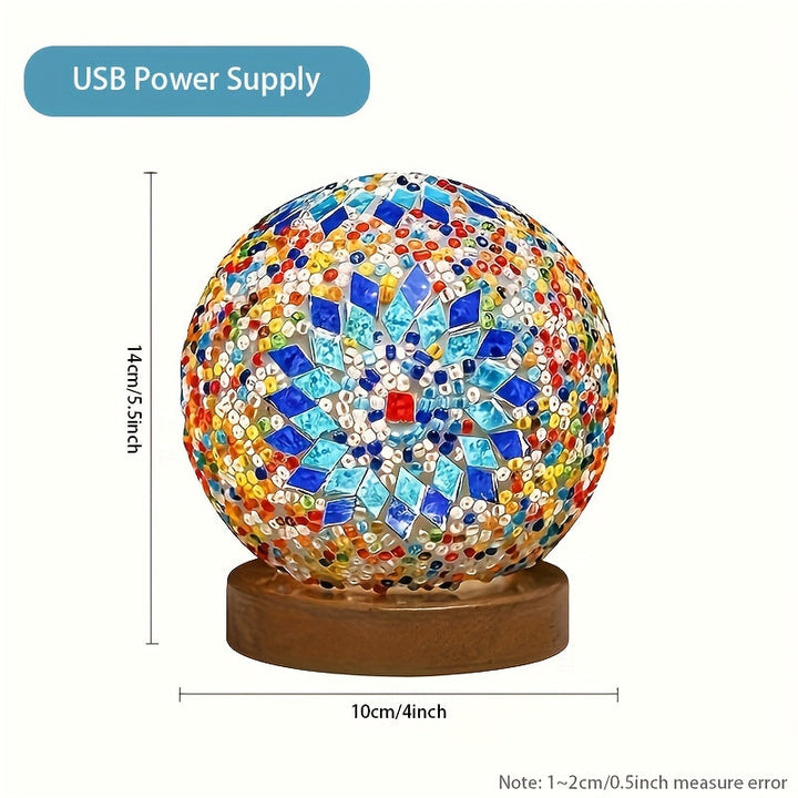 Håndlavet Mosaik Glas Bordlampe med Træfod - Tyrkisk Marokkansk Design