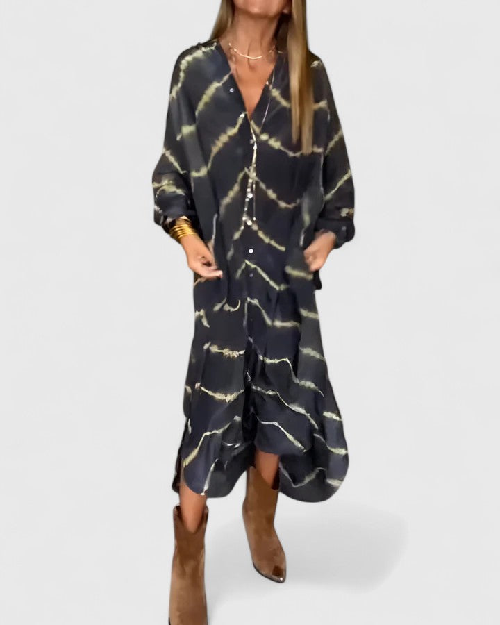 Nova | Kvinders Tie-Dye Print Knap-Ned Midi Skjortekjole