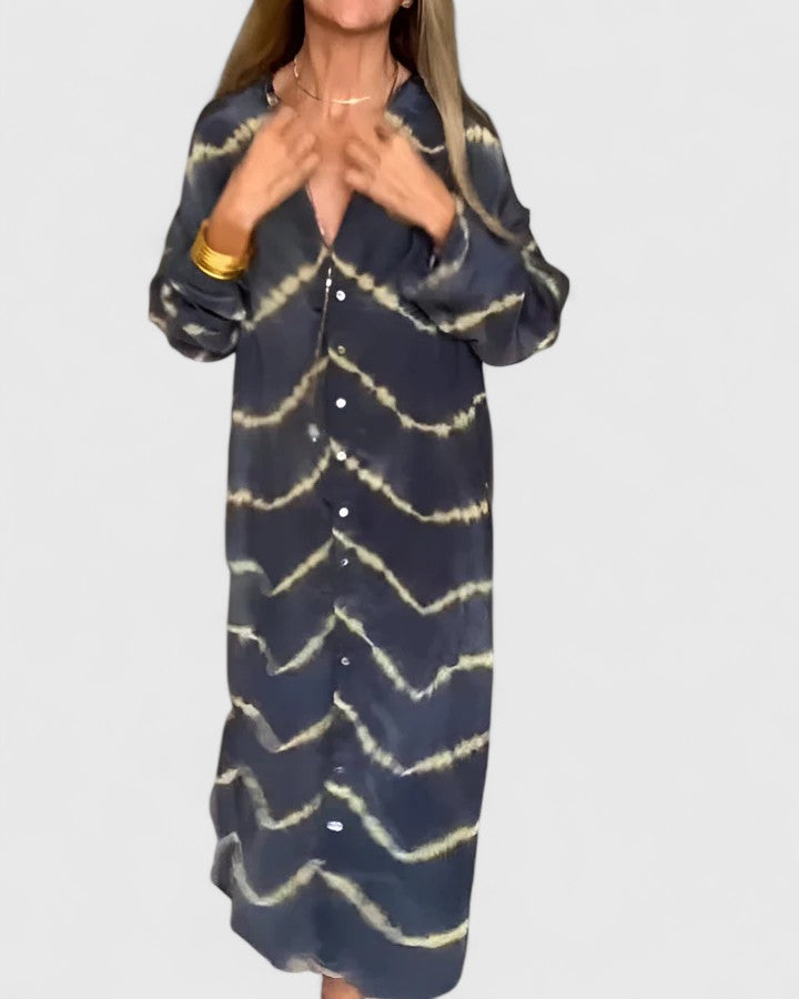 Nova | Kvinders Tie-Dye Print Knap-Ned Midi Skjortekjole