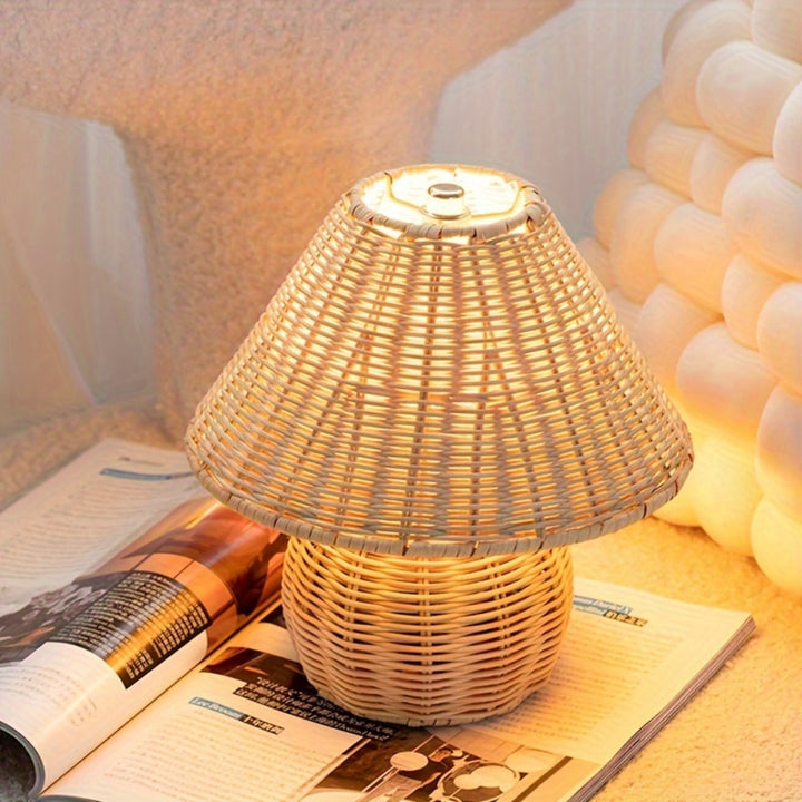 Håndlavet Rattan Bordlampe med Varm Belysning