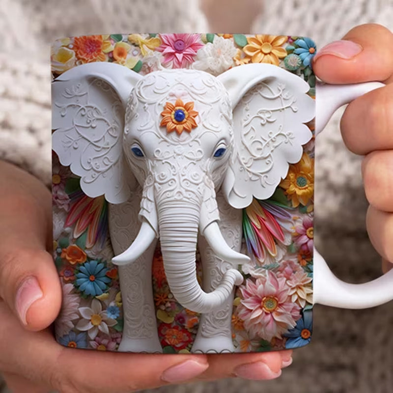 3D Elefant Keramisk Kaffe Kop - Tilpasselig Rejsekop i Hvid