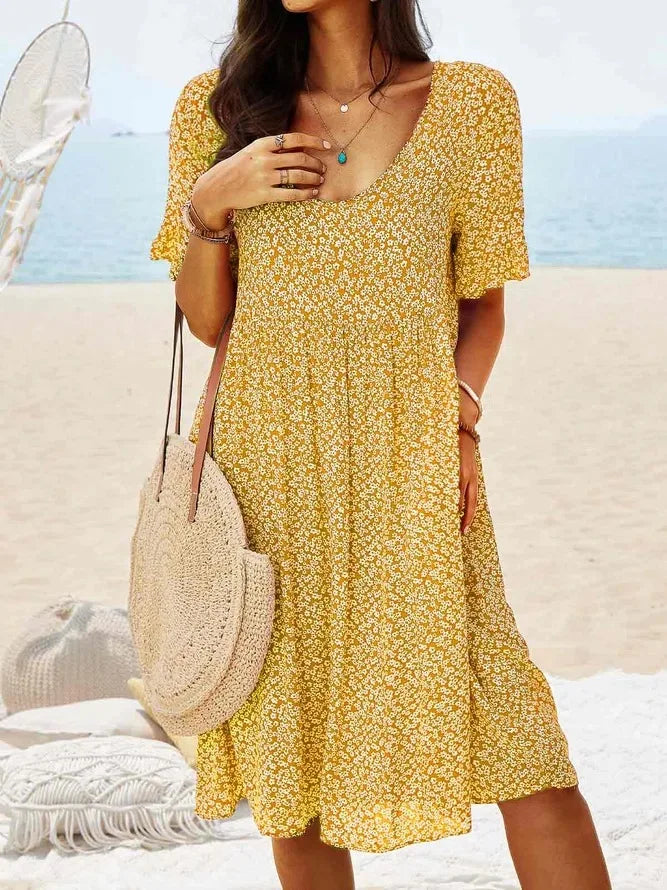 Daisy | Kvinders Ditsy Floral V-Hals Korte Ærmer Smock Kjole