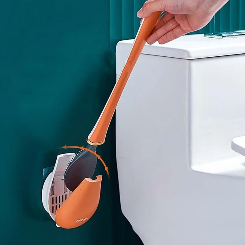 Silikone Toiletbørste med Langt Håndtag og Vægbeslag
