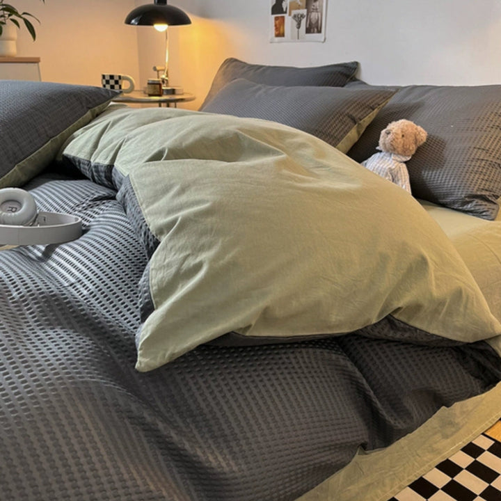Vaffel Dynecover Sæt i Blød Bomulds-Mikrofiber med 2 Pudebetræk