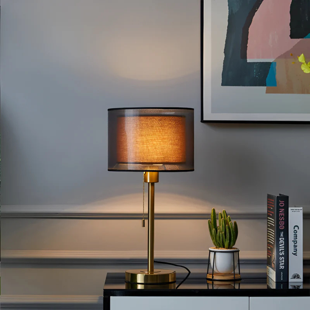 Dobbelt Stofskærm Bordlampe med Metalbase