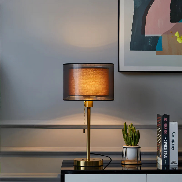 Dobbelt Stofskærm Bordlampe med Metalbase