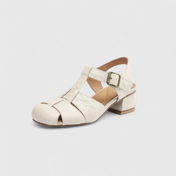Daniela | Dame Vintage Sandaler med Peeptoe og Blokhæl