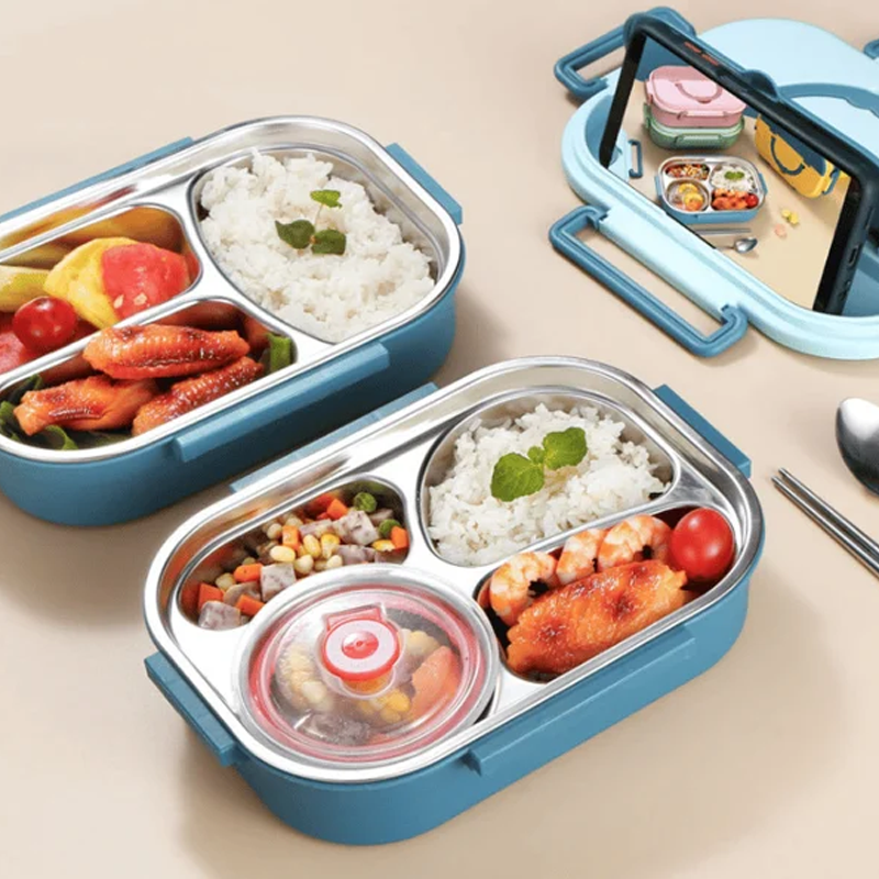 Isoleret Rustfrit Stål Bento Madkasse med Suppeskål og Ruminddeling