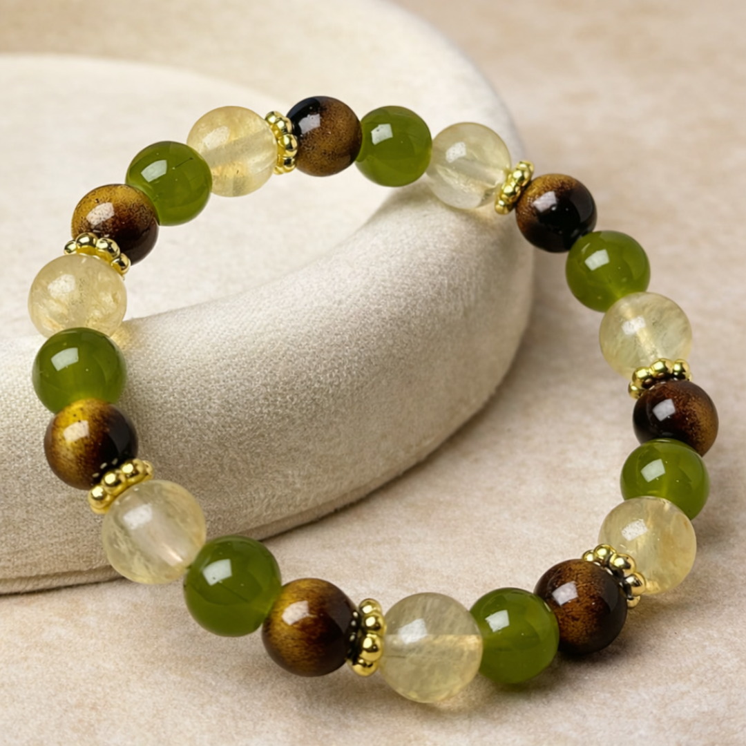 Naturligt Balance Armbånd med Tigerøje & Citrin – Grøn Energi, Harmoni & Boheme Stil