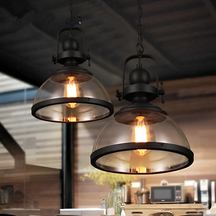 Industriel Glas Pendel Lysekrone med Skålformet Design