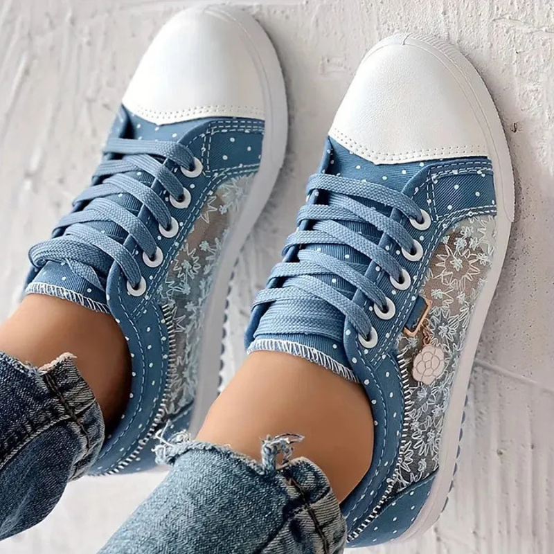 Letvægt Sneakers med Mesh og Blomsterdesign