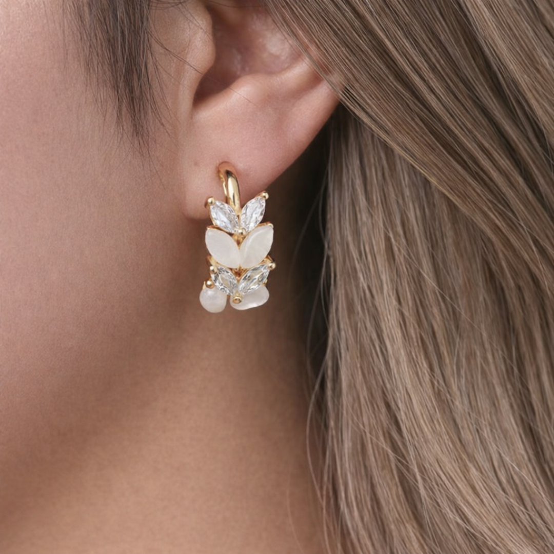 Eksklusive Guld Øreringe med Perlemorsblade & Zirkonia