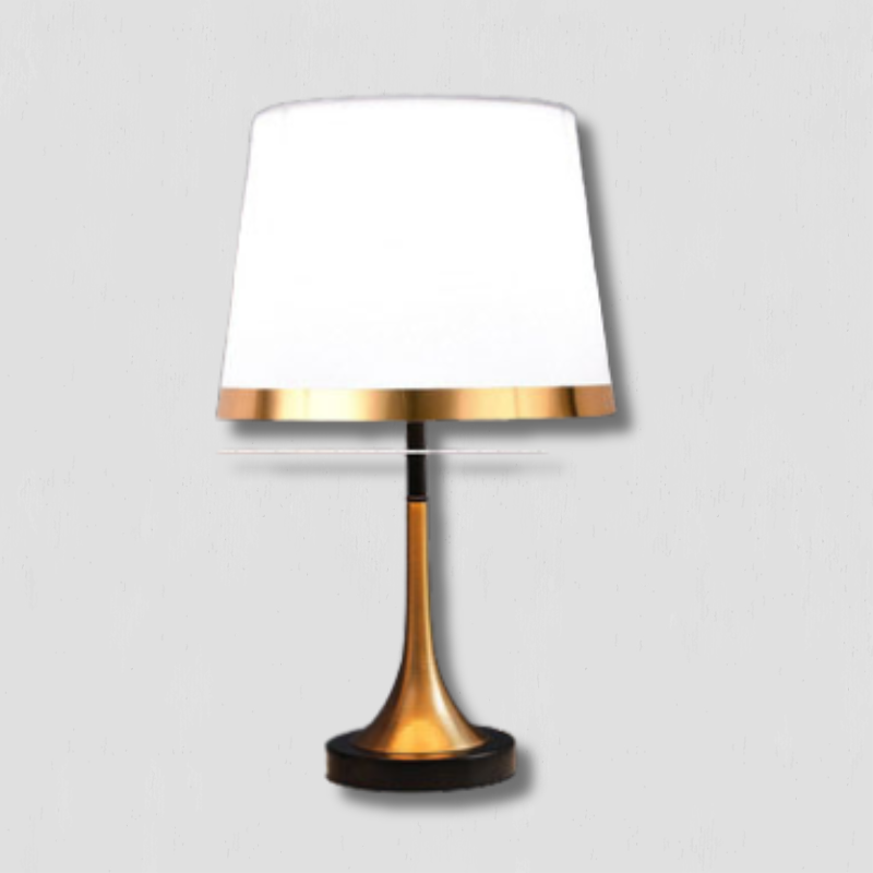 Retro Bordlampe i Guld og Sort med Stofskærm
