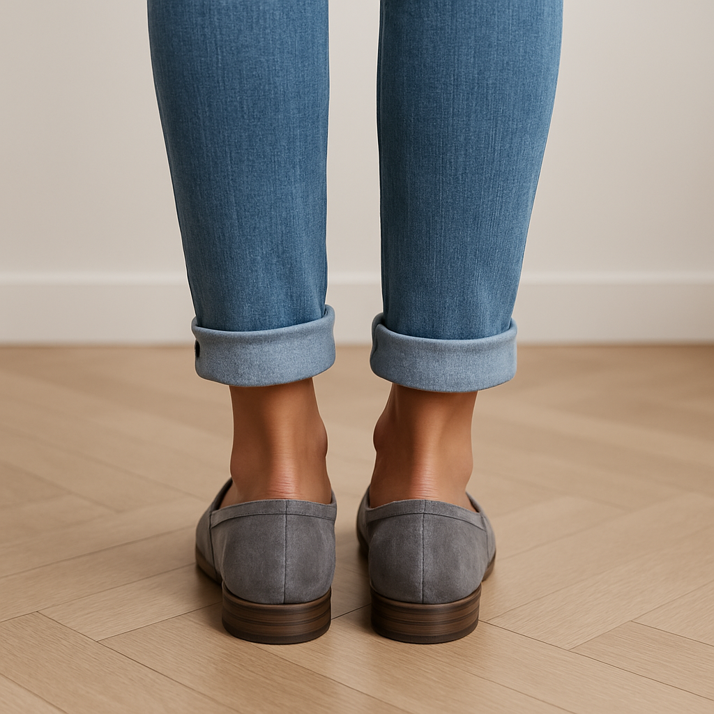 Grå ruskindslook loafers til kvinder med lav hæl