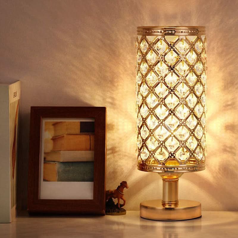 Moderne USB Bordlampe med Krystaldetaljer i Guld eller Sølv