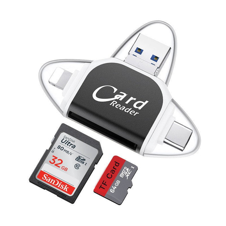 4-i-1 Kortlæser med USB, USB-C, Micro USB og Lightning