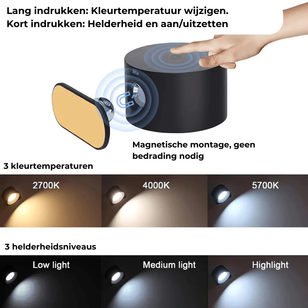 Genopladelig Trådløs Væglampe med 360° Svingfunktion