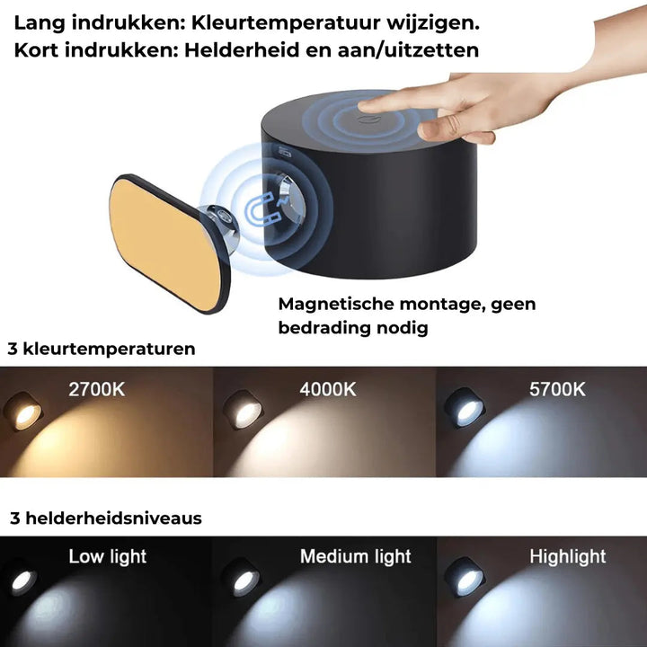 Genopladelig Trådløs Væglampe med 360° Svingfunktion