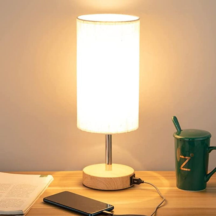 Berøringsstyret Dæmpbar Bordlampe med Linned Skærm og USB Opladning