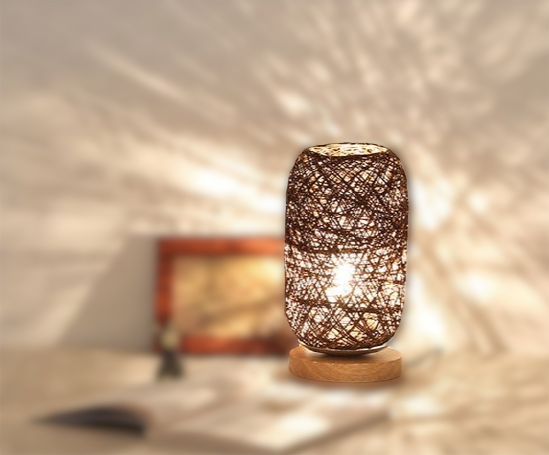 Håndlavet Rattan Bordlampe med Justerbar Skærm