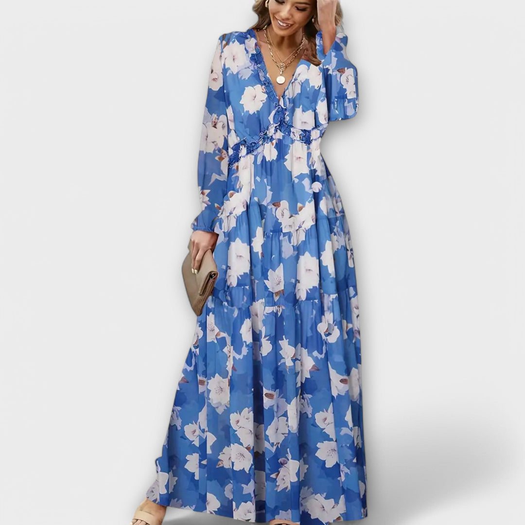 Wilma™ | Blomster V-Hals Maxi Kjole