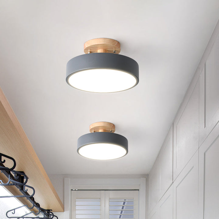 Skandinavisk Trommeformet LED Loftlampe med Trædetaljer