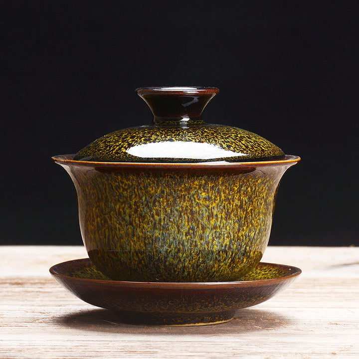 Elegant Keramisk Gaiwan Te Sæt med Sancai Glasur