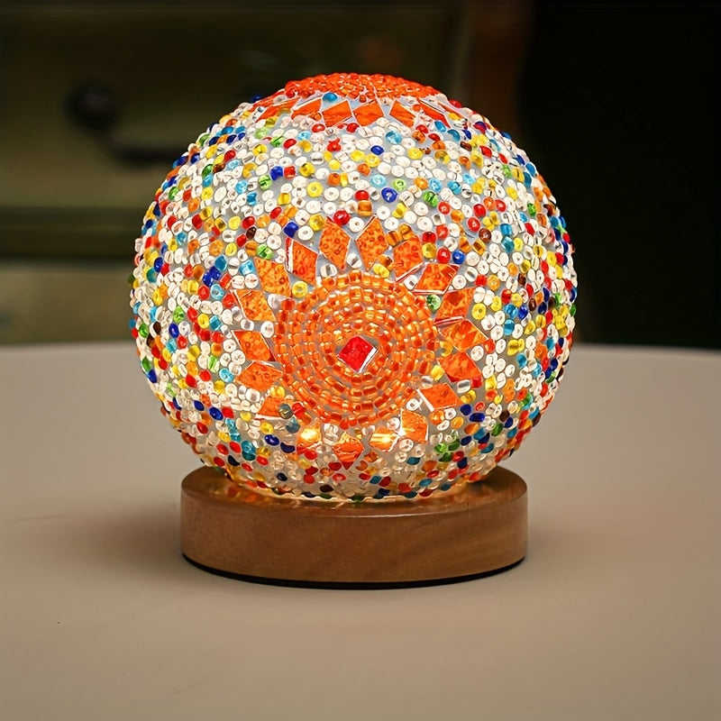 Håndlavet Mosaik Glas Bordlampe med Træfod - Tyrkisk Marokkansk Design