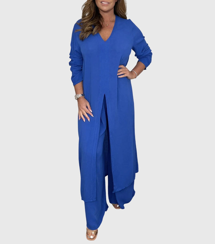 Perle | Kvinders Duster Cardigan To-Delt Sæt Bred Ben Bukser