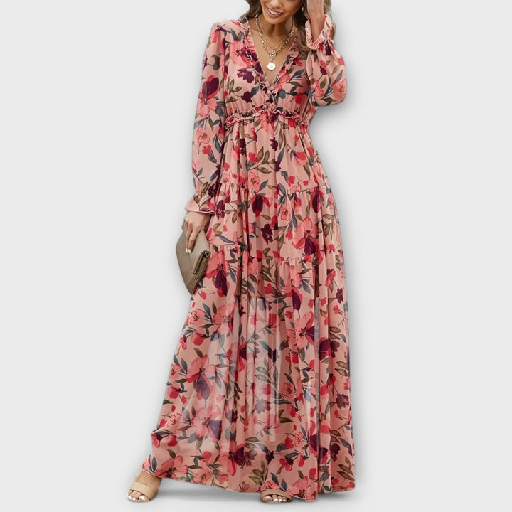 Wilma™ | Blomster V-Hals Maxi Kjole