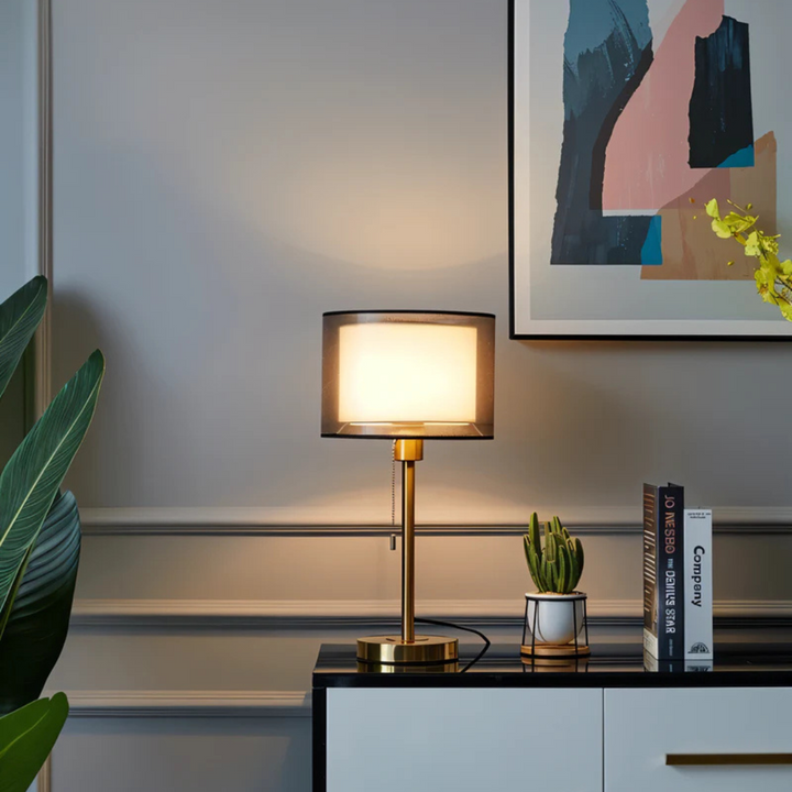 Dobbelt Stofskærm Bordlampe med Metalbase