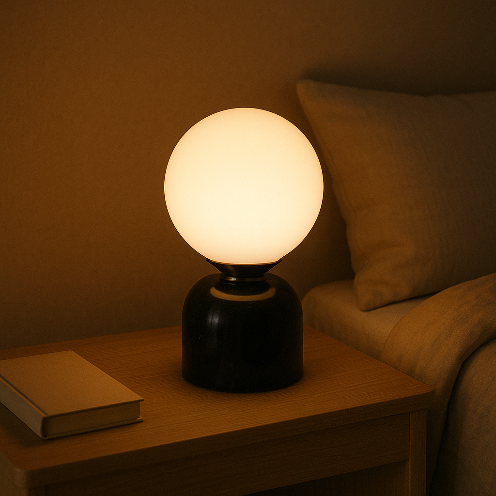 Marmorbordlampe med Glaskuppel – Skandinavisk Design