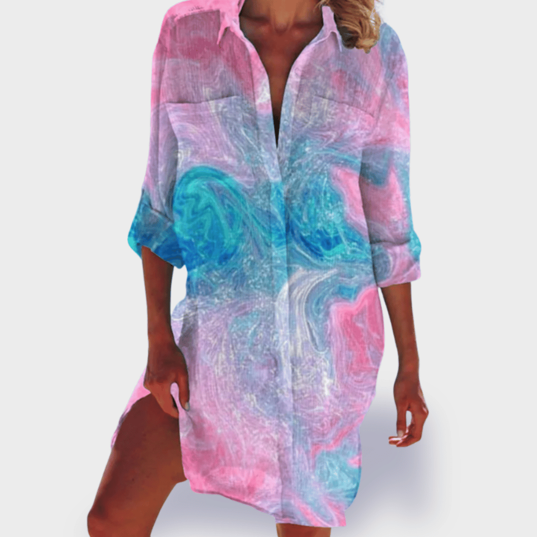 Grace | Kvinders Lette Farverige Draperet Kjole Casual Sommer