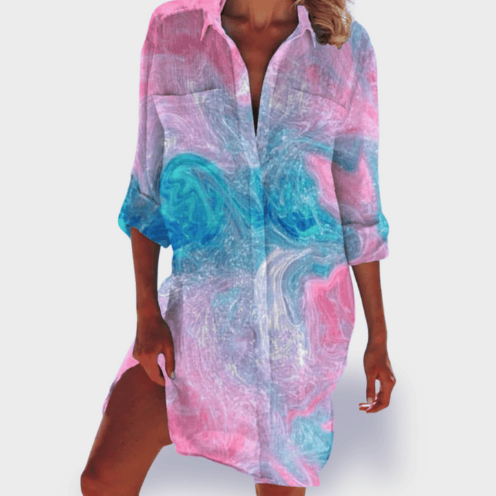 Grace | Kvinders Lette Farverige Draperet Kjole Casual Sommer