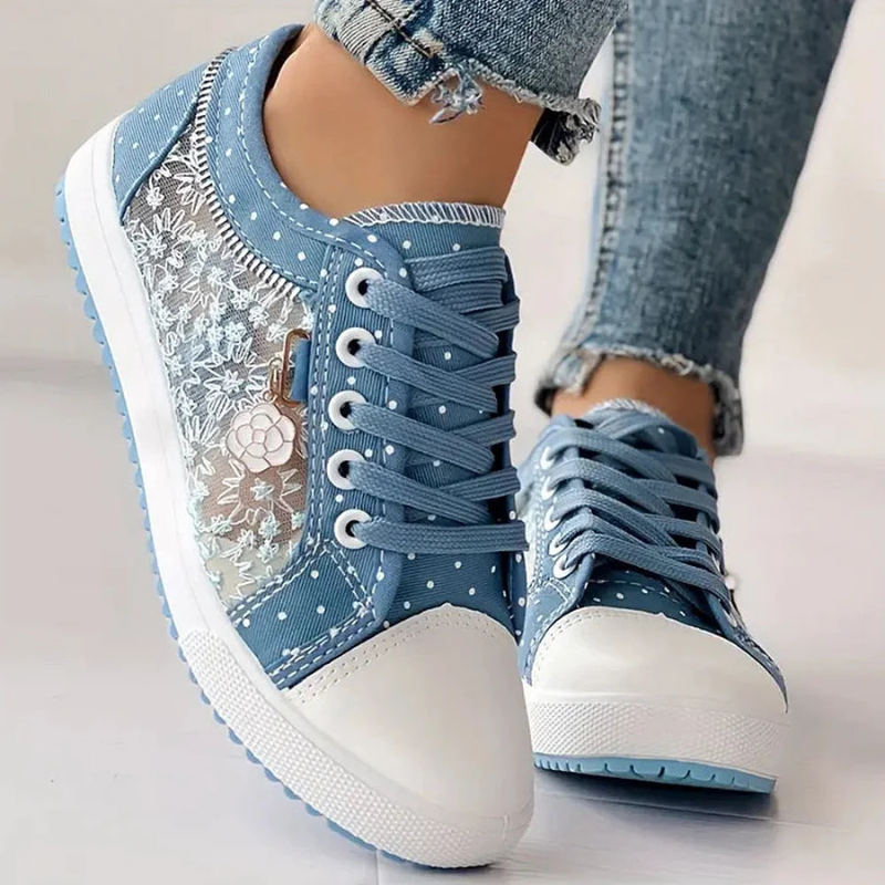 Letvægt Sneakers med Mesh og Blomsterdesign