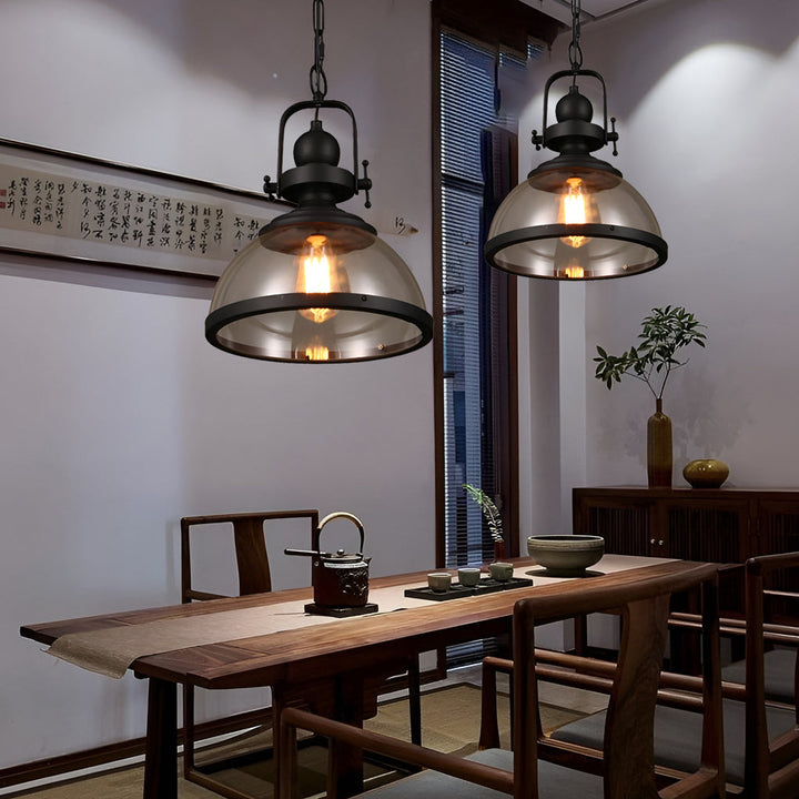 Industriel Glas Pendel Lysekrone med Skålformet Design