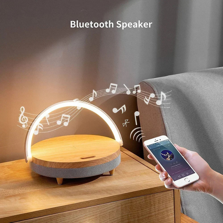 Multifunktionel Bordlampe med Bluetooth Højttaler og Trådløs Oplader