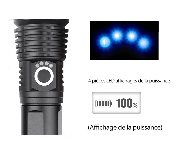 Genopladelig Taktisk LED Lommelygte 90000 Lumen Vandtæt Aluminium