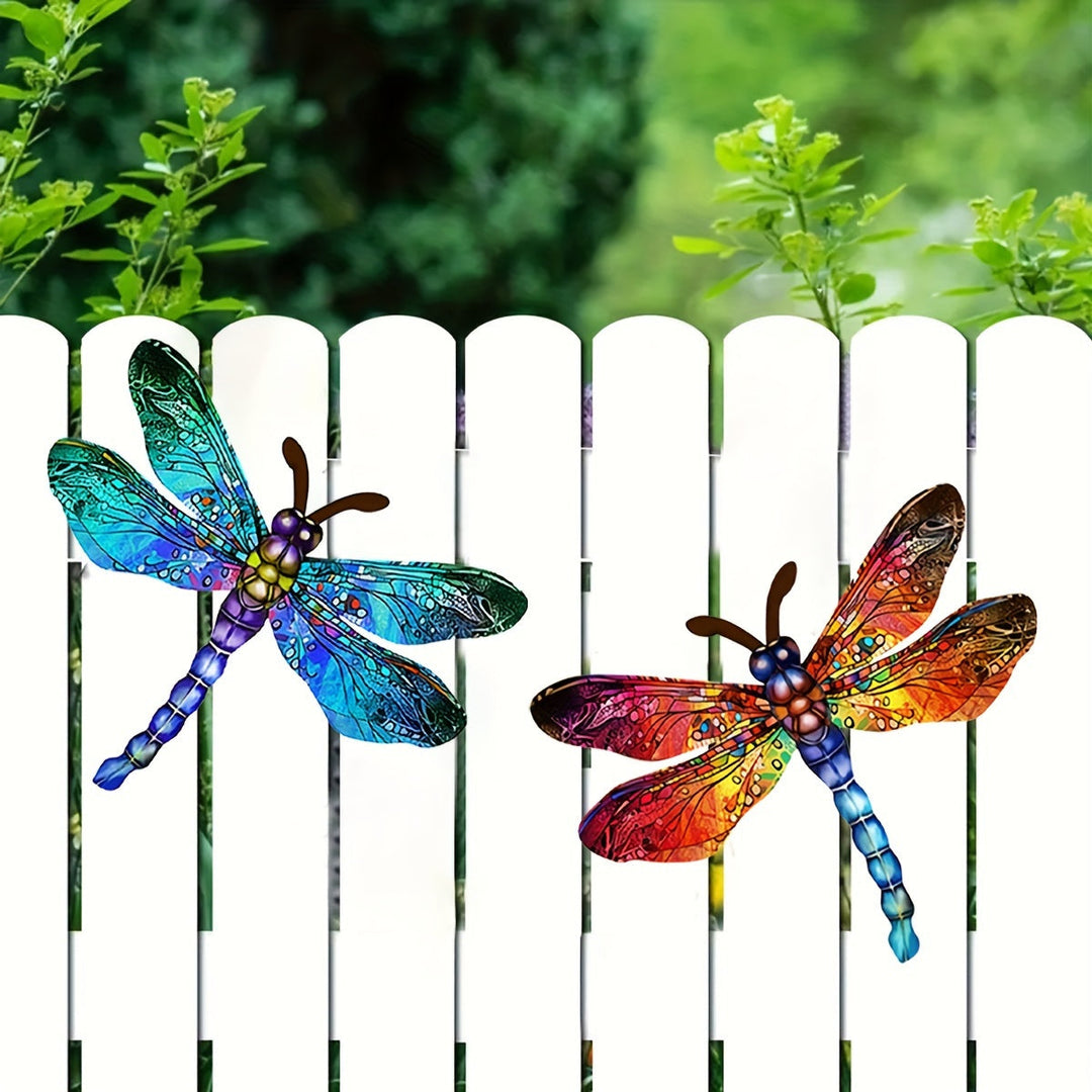 Farverig Metal Dragonfly Vægkunst til Indendørs og Udendørs Dekor