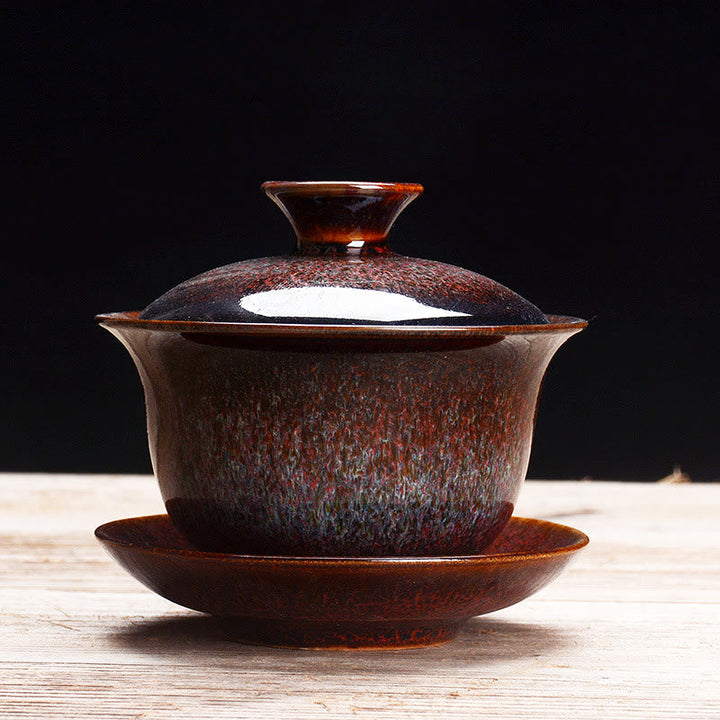 Elegant Keramisk Gaiwan Te Sæt med Sancai Glasur