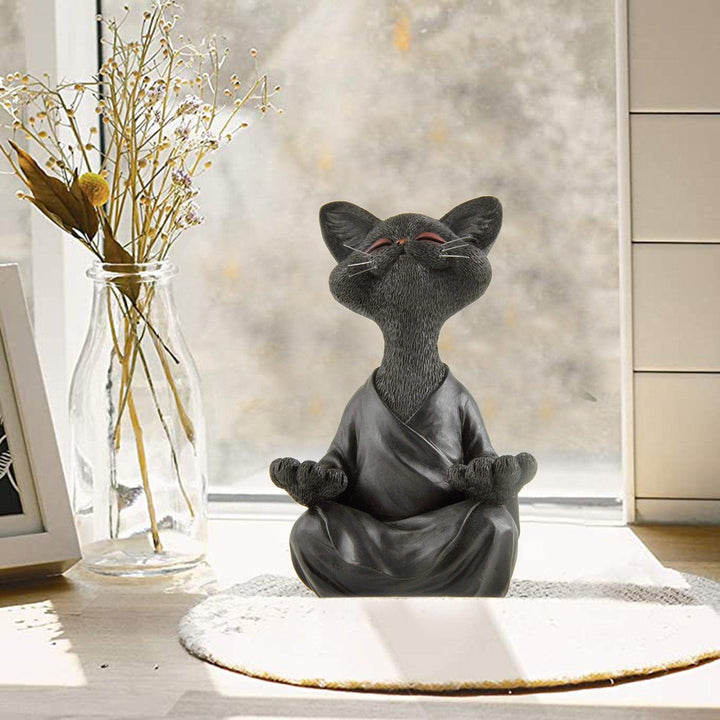 Sort Buddha Kat Figur i Resin til Meditation og Yoga
