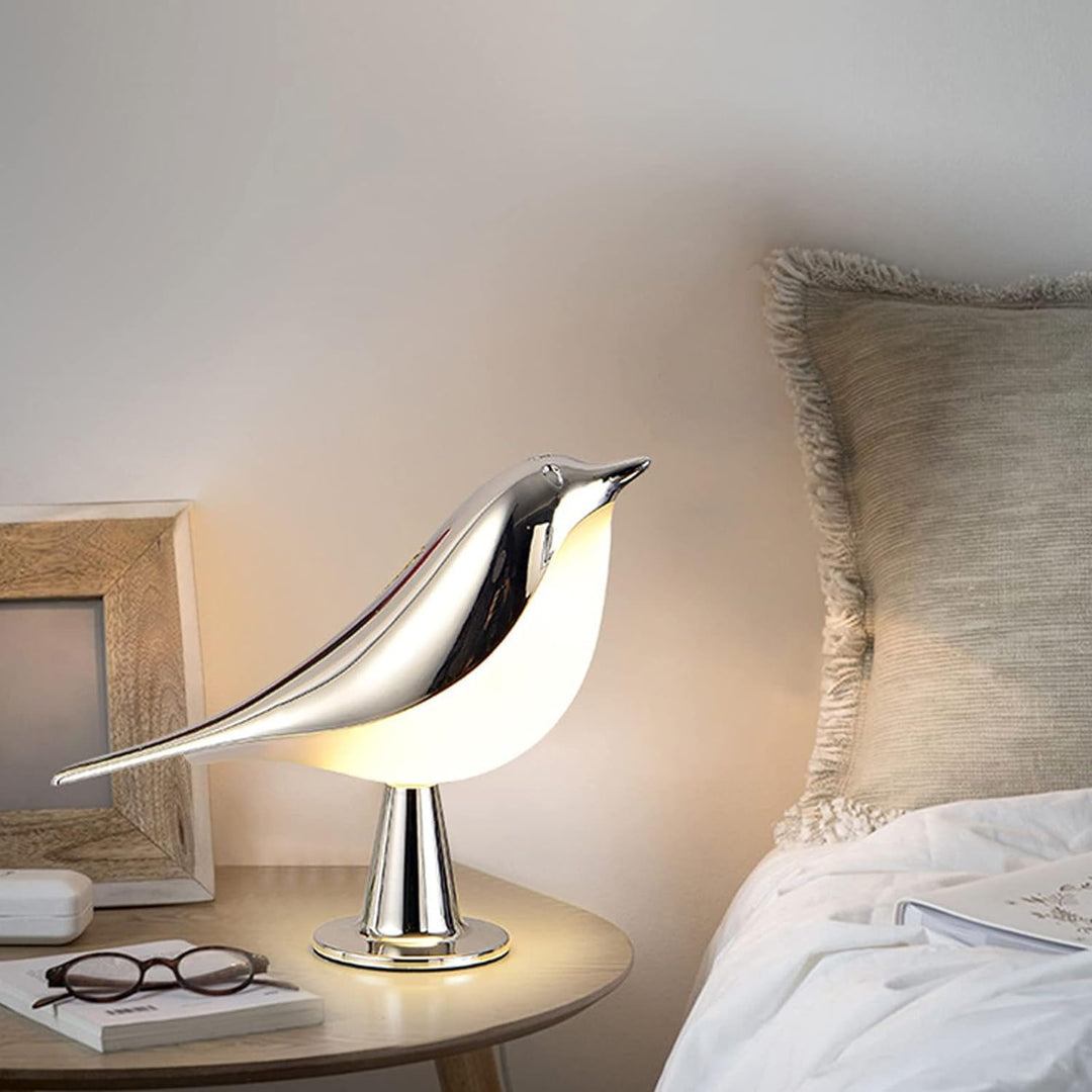 LED Bordlampe med Fugledesign og Stofskærm