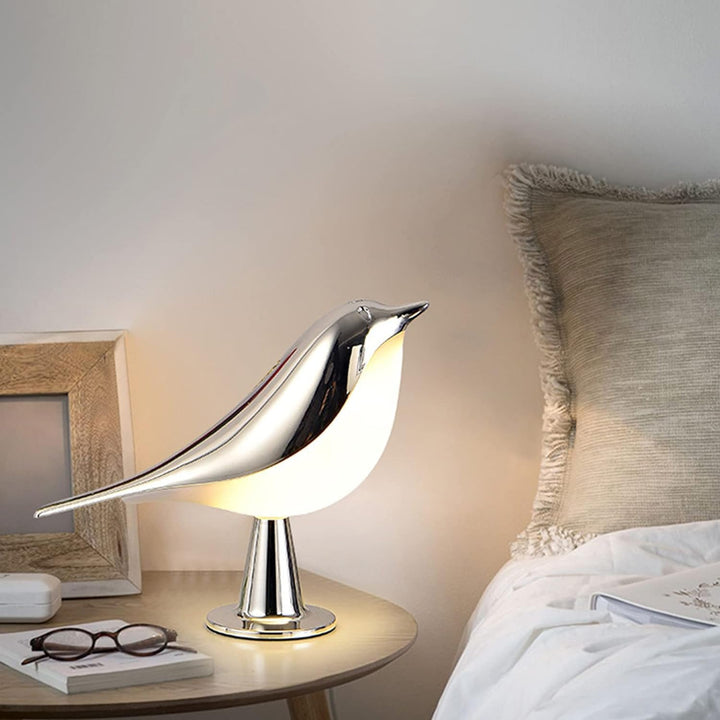 LED Bordlampe med Fugledesign og Stofskærm