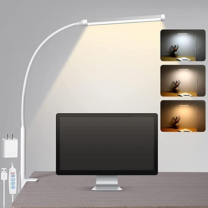 LED Skrivebordslampe med Fleksibel Gåsehal og USB Powerbank, 3 Lystilstande, 10 Lysstyrkeniveauer